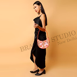 brazeal studio, bag, orange & pink with multicolor bead accents, high-quality glass seed beads with fabric backing
