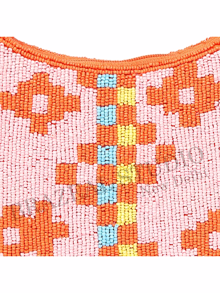Brazeal Studio, Bag, Orange &amp; Pink With Multicolor Bead Accents, High-quality Glass Seed Beads With Fabric Backing-7