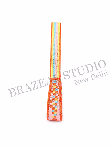 Brazeal Studio, Bag, Orange &amp; Pink With Multicolor Bead Accents, High-quality Glass Seed Beads With Fabric Backing-8