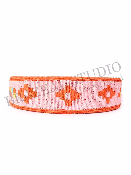 Brazeal Studio, Bag, Orange &amp; Pink With Multicolor Bead Accents, High-quality Glass Seed Beads With Fabric Backing-11