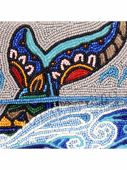 Brazeal Studio, Bag, Ocean Waves With Abstract Bird Motif, Grey &amp; Blue With Multicolor Bead Detailing, Premium Glass Seed Beads With Reinforced Fabric Base-6