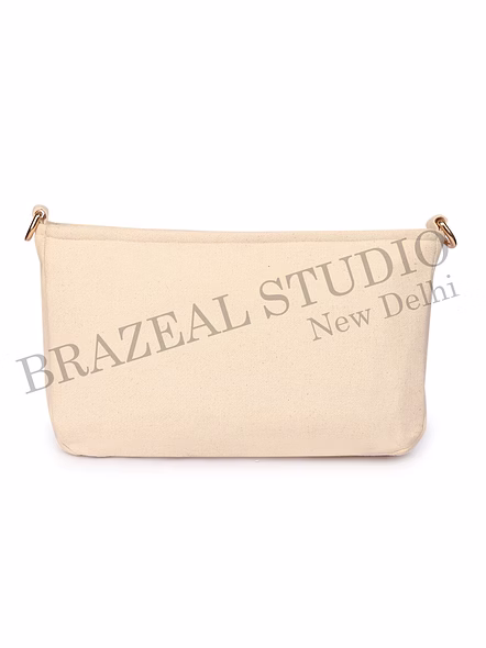 Brazeal Studio, Bag, Beige With Gold Sequin Bird Embroidery, Premium Canvas Fabric With Sequin Embellishment-2