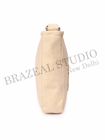 Brazeal Studio, Bag, Beige With Gold Sequin Monkey Embroidery, Premium Canvas Fabric With Sequin Embellishment