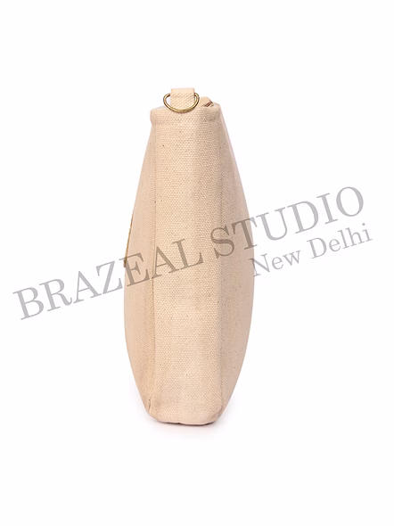 Brazeal Studio, Bag, Beige With Gold Sequin Elephant Embroidery And Red Accent, Premium Canvas Fabric With Sequin Embellishment-2