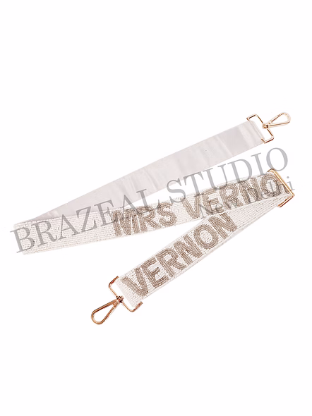 Brazeal Studio, Bag Strap, White With Metallic Bead Embroidery, Fabric Base With Hand-beaded Detailing-Ba1069