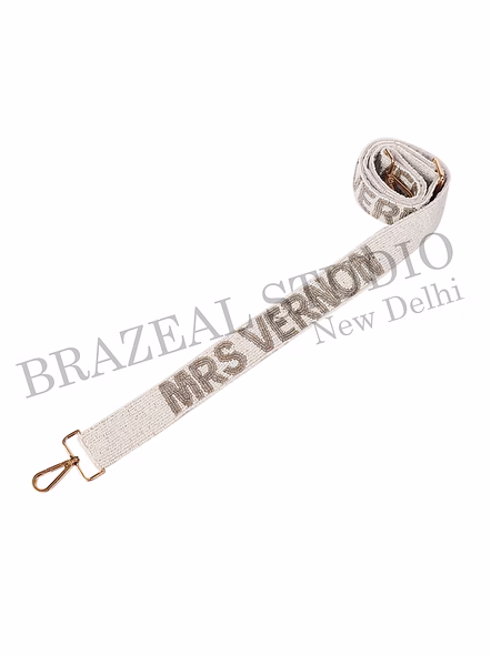 Brazeal Studio, Bag Strap, White With Metallic Bead Embroidery, Fabric Base With Hand-beaded Detailing-1