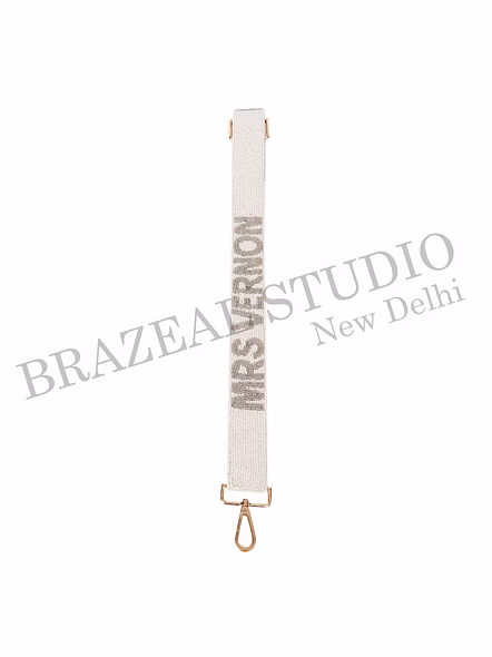 Brazeal Studio, Bag Strap, White With Metallic Bead Embroidery, Fabric Base With Hand-beaded Detailing-3