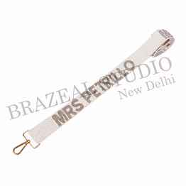 brazeal studio, bag strap, white with metallic bead embroidery, fabric base with dense beadwork