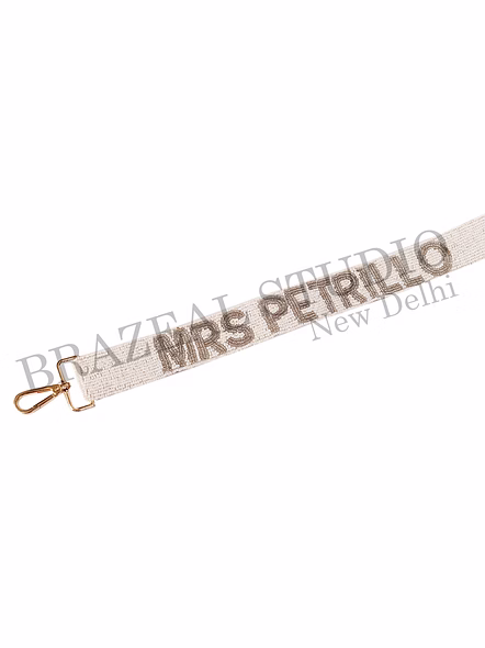 Brazeal Studio, Bag Strap, White With Metallic Bead Embroidery, Fabric Base With Dense Beadwork-1