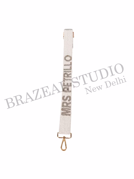 Brazeal Studio, Bag Strap, White With Metallic Bead Embroidery, Fabric Base With Dense Beadwork-2