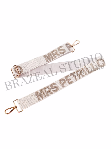 Brazeal Studio, Bag Strap, White With Metallic Bead Embroidery, Fabric Base With Dense Beadwork-4