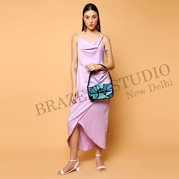 brazeal studio, bag, abstract geometric / mosaic pattern, shoulder bag, fabric base with hand-applied beads, front flap