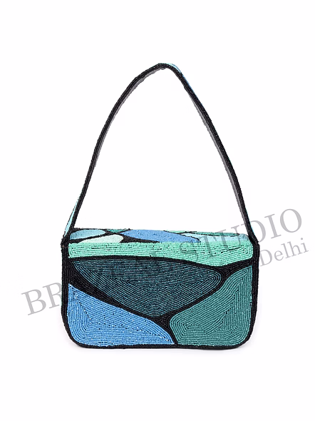 Brazeal Studio, Bag, Abstract Geometric / Mosaic Pattern, Shoulder Bag, Fabric Base With Hand-applied Beads, Front Flap-9