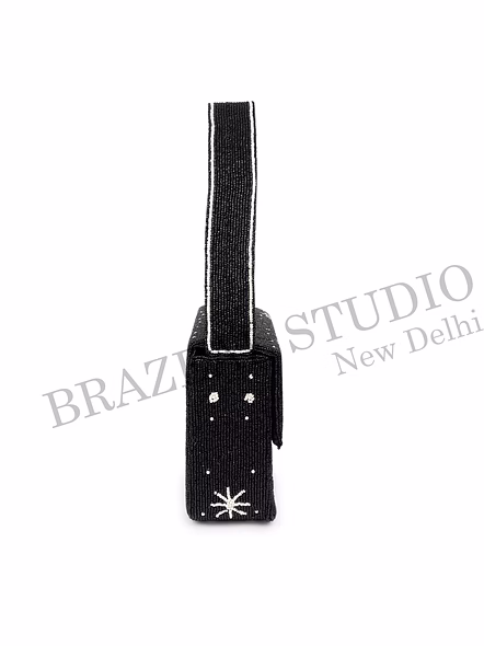 Brazeal Studio, Bag, Celestial (moon, Stars, Constellation), Black With White Bead Accents, Shoulder / Evening Bag, Fabric Base With Hand-applied Beads, Front Flap-8