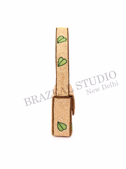 Brazeal Studio, Bag, Sunflower / Floral, Beige Base With Yellow, Green &amp; Brown Beadwork, Shoulder / Day-to-evening Bag, Fabric Base With Hand-applied Beads, Front Flap-8