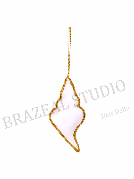 Beaded Conch Shell Hanging Ornament - White And Gold Beaded Conch Shell Ornament With Hanging Loop-2