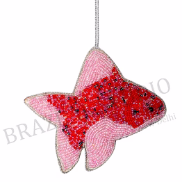 beaded fish hanging ornament - pink and red beaded fish ornament with hanging loop
