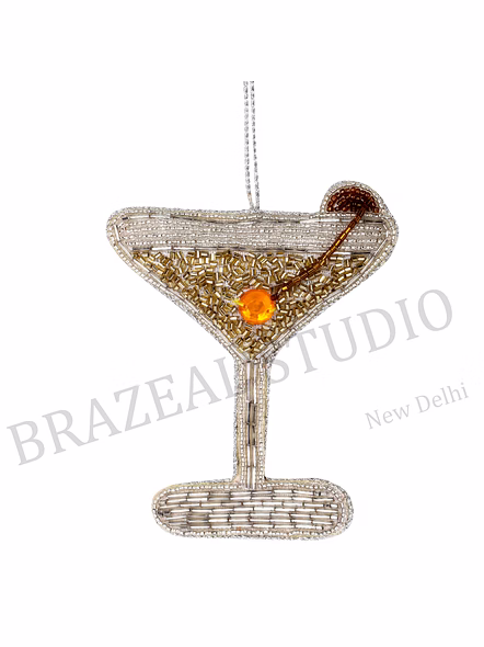 Beaded Motif Hanging Ornament Set - Three-piece Set Featuring Martini Glass, Seahorse, And Perfume-bottle Motifs