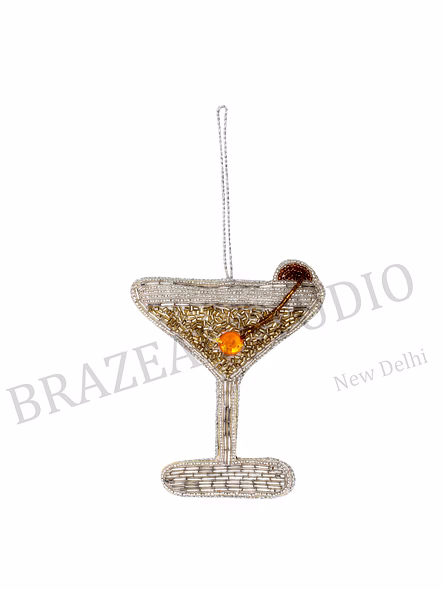 Beaded Motif Hanging Ornament Set - Three-piece Set Featuring Martini Glass, Seahorse, And Perfume-bottle Motifs-2