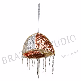beaded jellyfish hanging ornament - silver and copper-toned jellyfish ornament with dangling strands