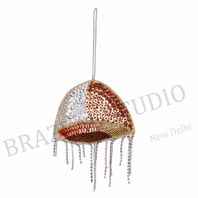 beaded jellyfish hanging ornament - silver and copper-toned jellyfish ornament with dangling strands