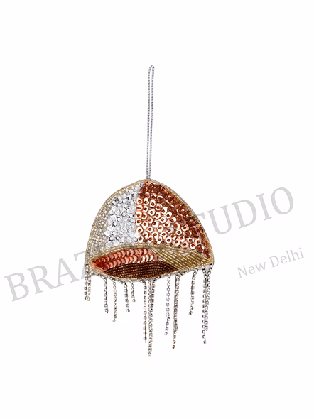 Beaded Jellyfish Hanging Ornament - Silver And Copper-toned Jellyfish Ornament With Dangling Strands