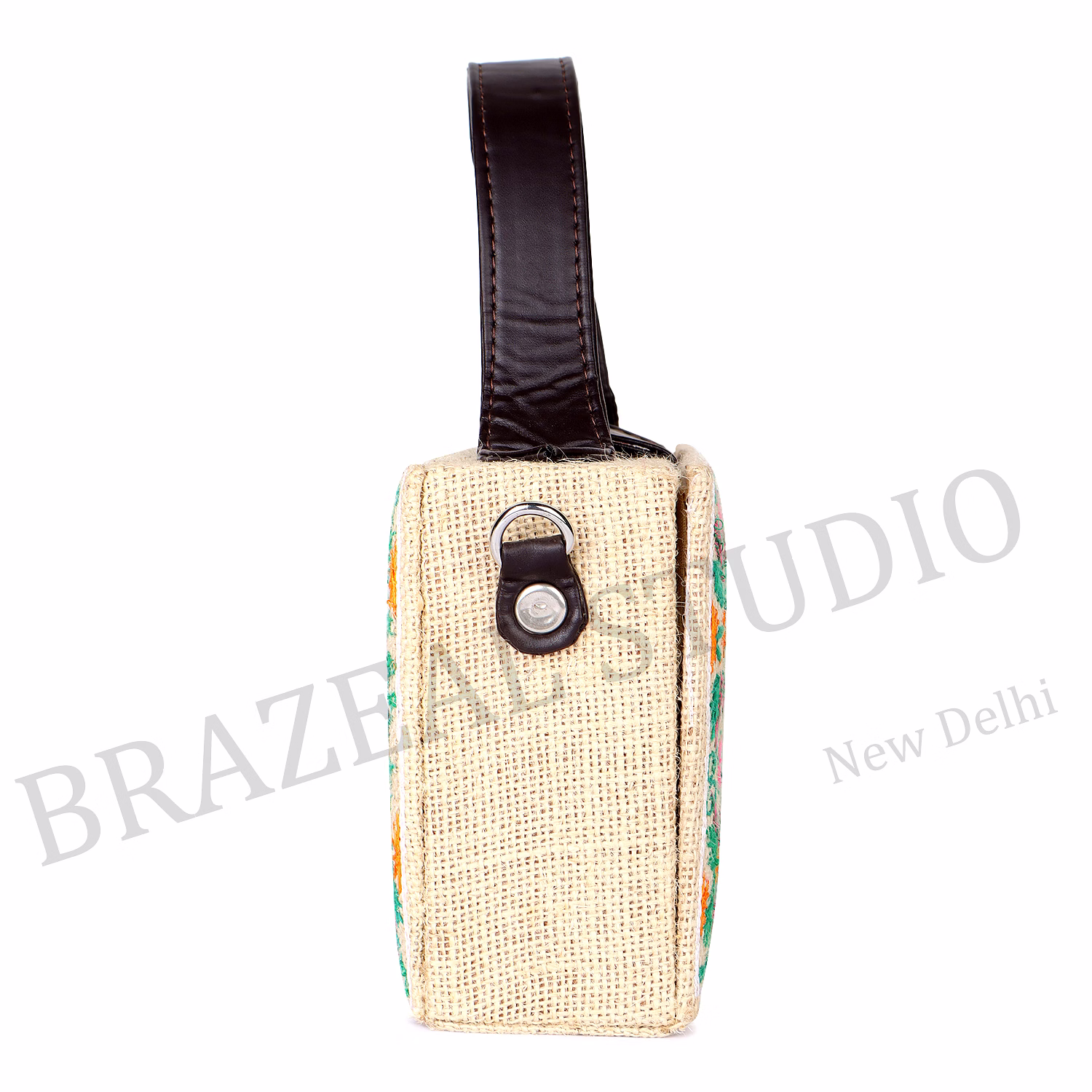 Embroidered Structured Handbag - Rectangular Handbag With Embroidered Pattern And Black Handles image 10