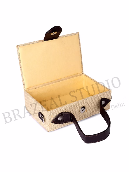 Embroidered Structured Handbag - Rectangular Handbag With Embroidered Pattern And Black Handles-10