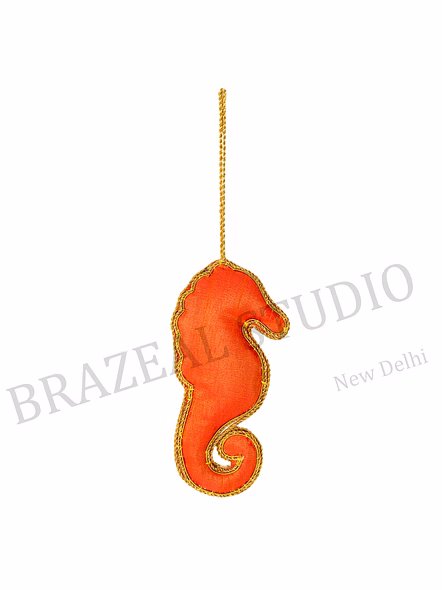 Beaded Seahorse Hanging Ornament - Orange And White Beaded Seahorse Ornament With Hanging Loop-2