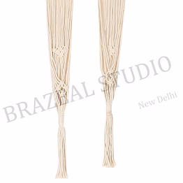 macramé hanging straps - pair of cream macramé cord straps with knotted sections and tassel ends