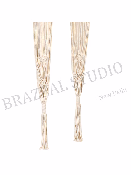 Macramé Hanging Straps - Pair Of Cream Macramé Cord Straps With Knotted Sections And Tassel Ends-Ba1092