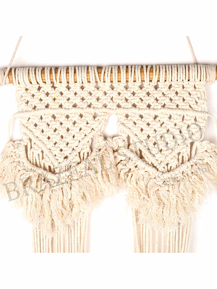 Macramé Hanging Straps - Pair Of Cream Macramé Cord Straps With Knotted Sections And Tassel Ends-4