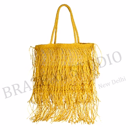 fringe net tote bag yellow net tote bag with long fringe and double handles for wholesale and retail sourcing