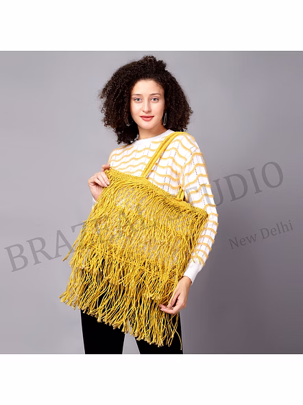 Fringe Net Tote Bag Yellow Net Tote Bag With Long Fringe And Double Handles For Wholesale And Retail Sourcing-2
