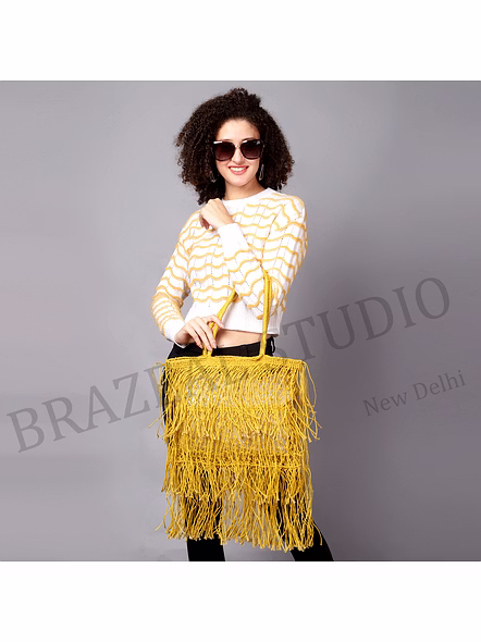 Fringe Net Tote Bag Yellow Net Tote Bag With Long Fringe And Double Handles For Wholesale And Retail Sourcing-5