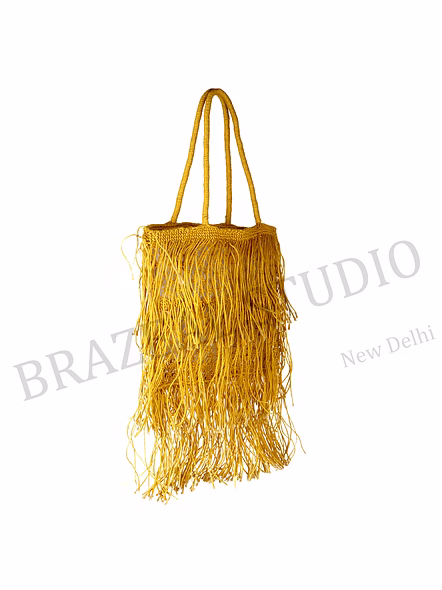 Fringe Net Tote Bag Yellow Net Tote Bag With Long Fringe And Double Handles For Wholesale And Retail Sourcing-6