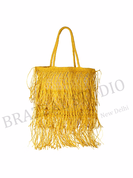 Fringe Net Tote Bag Yellow Net Tote Bag With Long Fringe And Double Handles For Wholesale And Retail Sourcing-8