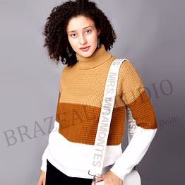 colorblock knit turtleneck sweater - women’s knit sweater with turtleneck and three-tone color blocking
