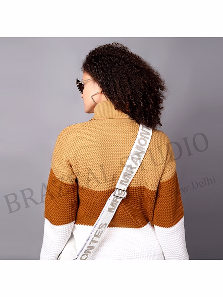 Colorblock Knit Turtleneck Sweater - Women’s Knit Sweater With Turtleneck And Three-tone Color Blocking-4