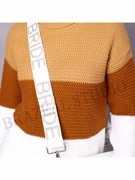 Bag Shoulder Strap With 'BRIDE' Text - Wide White Shoulder Strap With 'BRIDE' Lettering And Metal Clip Hardware