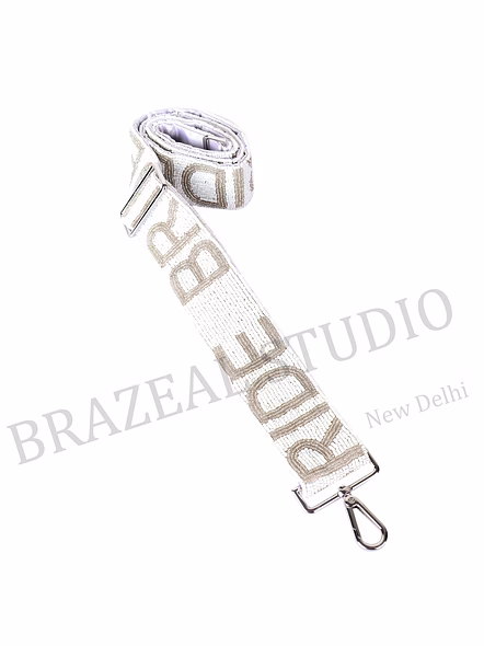 Bag Shoulder Strap With 'BRIDE' Text - Wide White Shoulder Strap With 'BRIDE' Lettering And Metal Clip Hardware-6