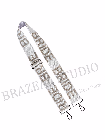 Bag Shoulder Strap With 'BRIDE' Text - Wide White Shoulder Strap With 'BRIDE' Lettering And Metal Clip Hardware-9