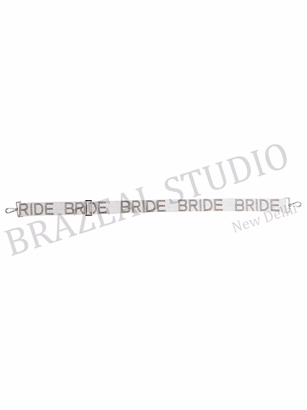 Bag Shoulder Strap With 'BRIDE' Text - Wide White Shoulder Strap With 'BRIDE' Lettering And Metal Clip Hardware-12