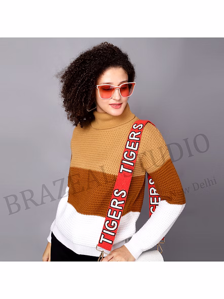 Bag Shoulder Strap With 'TIGERS' Text - Wide Red Shoulder Strap With 'TIGERS' Lettering And Metal Clip Hardware