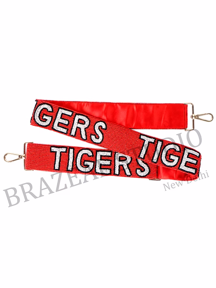 Bag Shoulder Strap With 'TIGERS' Text - Wide Red Shoulder Strap With 'TIGERS' Lettering And Metal Clip Hardware-5