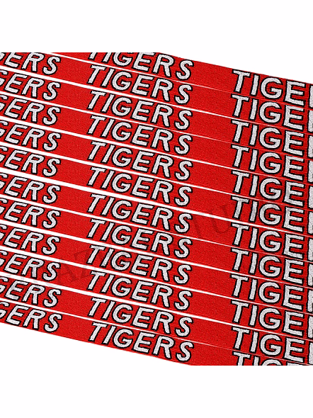 Bag Shoulder Strap With 'TIGERS' Text - Wide Red Shoulder Strap With 'TIGERS' Lettering And Metal Clip Hardware-7