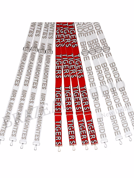 Bag Shoulder Strap With 'TIGERS' Text - Wide Red Shoulder Strap With 'TIGERS' Lettering And Metal Clip Hardware-12