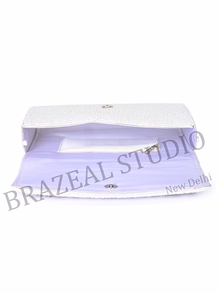 Beaded Envelope Clutch With Text - White Beaded Envelope Clutch With 'WHISKEY' Lettering-5