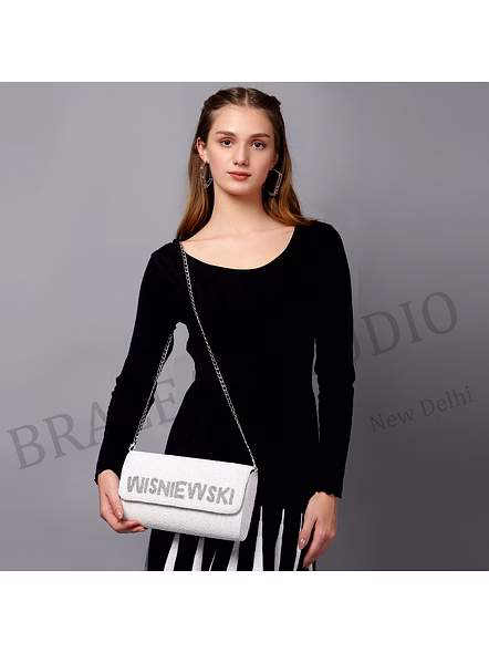 Beaded Envelope Clutch With Text - White Beaded Envelope Clutch With 'WHISKEY' Lettering-6