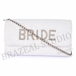beaded envelope clutch with chain - white beaded envelope clutch with chain strap and 'bride' text